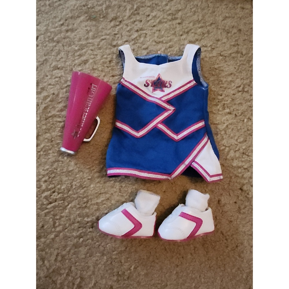 American Girl Doll STARS Cheerleader Blue Outfit  Pink Megaphone ‎ Shoes Socks